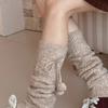 Fashionable Plush Balls Bows Adorned Leg Warmers for Women's Cable Knitted Stretchy Leg Covers Sleeves Calf Socks