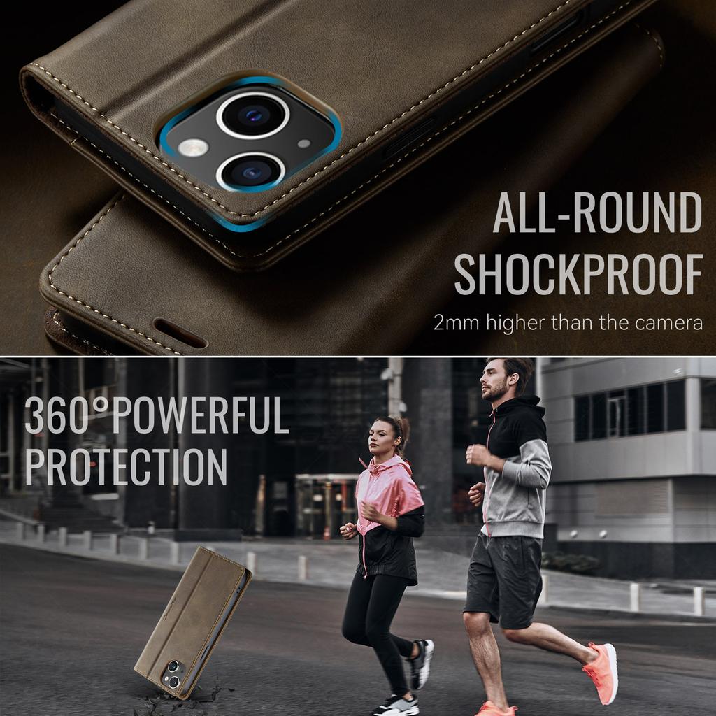 För iPhone 14 Plus Fodral CASEME 033-serien RFID-blockerande Plånbok Stöd Kalvskinnstextur Läder Telefonfodral