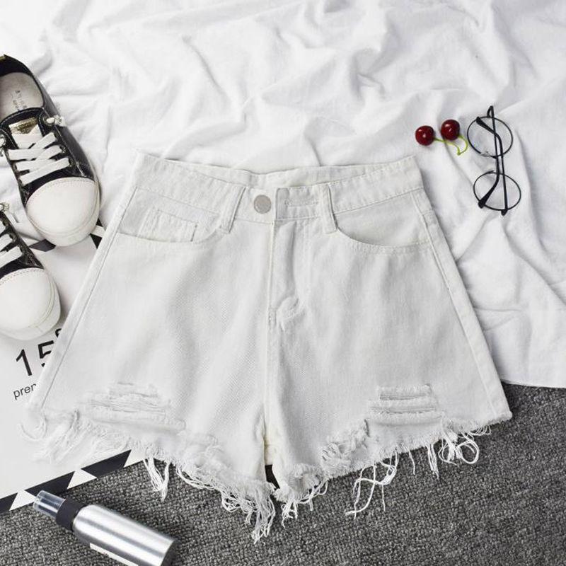 Úzké Módní Univerzální Džíny Dámské Letní Tenké Volné Široké Roztrhané Děravé Pytlovina Vysoký Pas Tenké A-line Super Krátké Kalhoty Pod