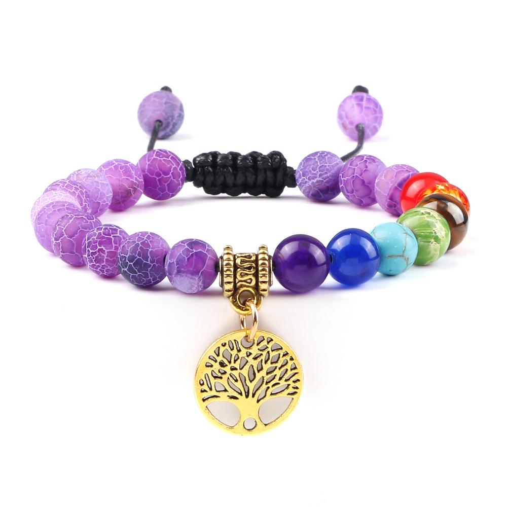 Tree of Life Pendant Woven Bracelet with Tiger Eye Matte Stone Beads - European & American Fashion