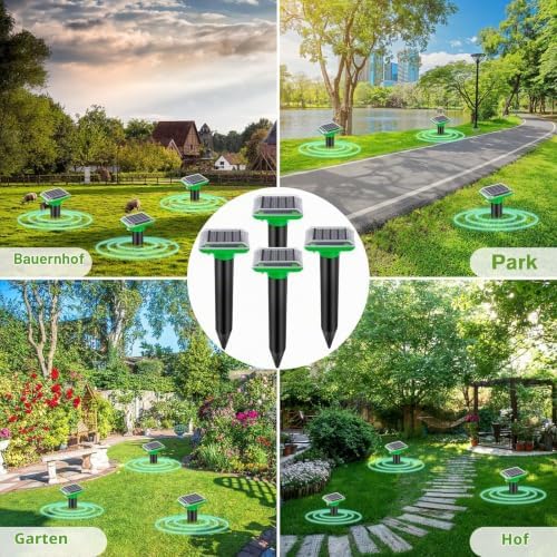 4 Pack Solar Mole Repellent Outdoor Waterproof Ultrasonic Animal Deterrent for Yard Lawn Garden Black