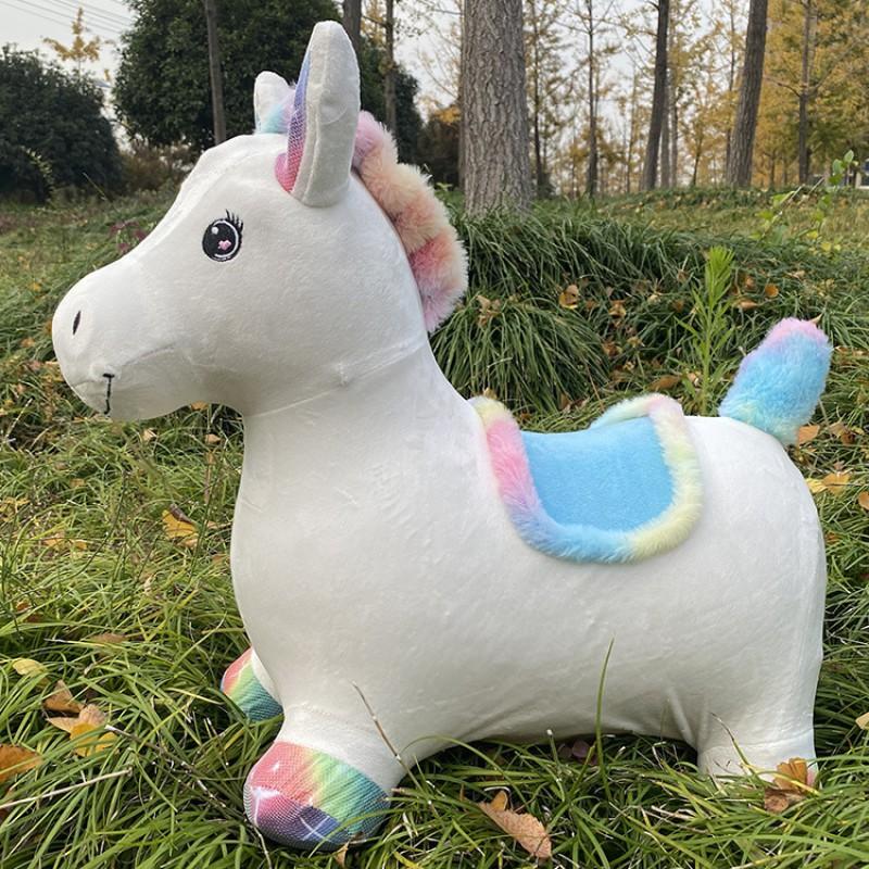 Inflatable Jumping Horse Toy Kids 4-6 Years Music Play Ride-On Animal Bouncer With Thick Plush Cover