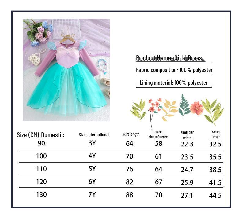 Girls' Mermaid Gem Princess Dress with Fly Sleeves - Long-Sleeved Christmas Party Attire for Autumn and Winter