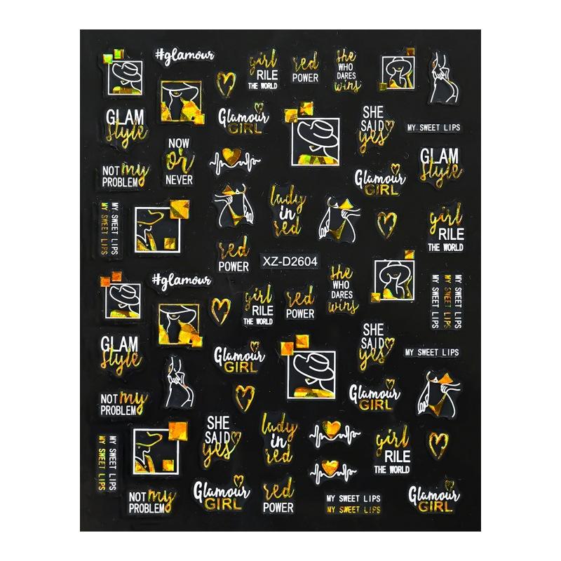 Valentine'S Day Nail Art Sticker Romantic Theme Love Rose Platinum 3D Adhesive Valentine'S Day Nail Sticker