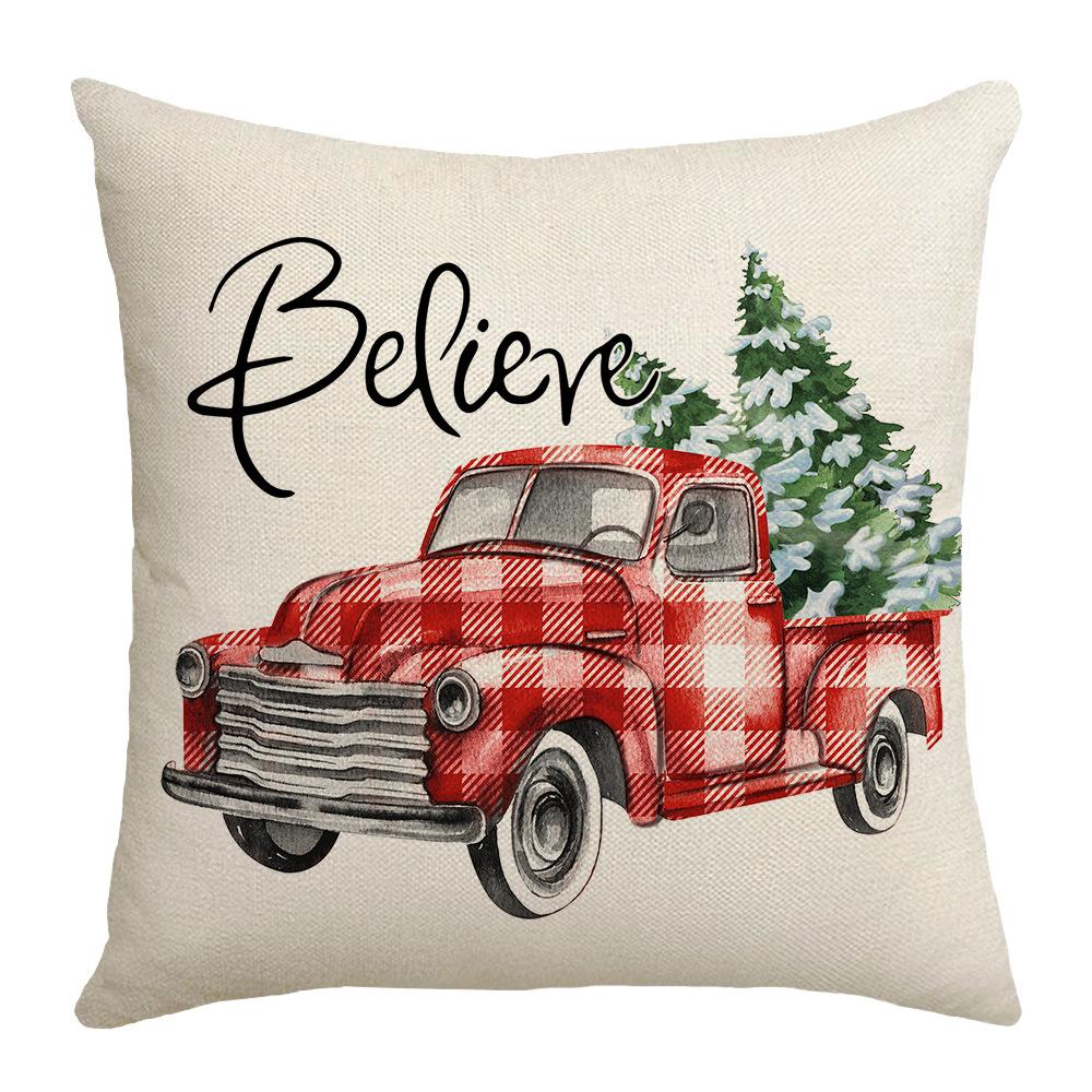 New Christmas Pillow Farm Truck Bow Garland Home Cushion Pillow Cover