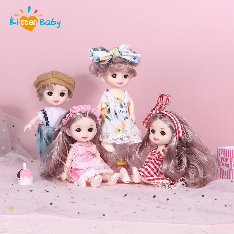 17Cm Mini Doll 13 Movable Joint Doll With 3D Big Eyes Diy Toy Doll With Clothes Dress Up 1/12 Fashion Doll Children Girls Gift