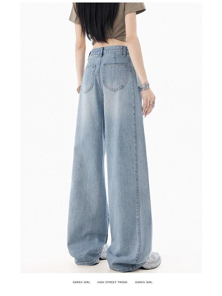 2026 Women's Rhinestone Wide-Leg Jeans: Loose, Slimming, High-End Floor-Length with Concealing Design for Spring/Autumn