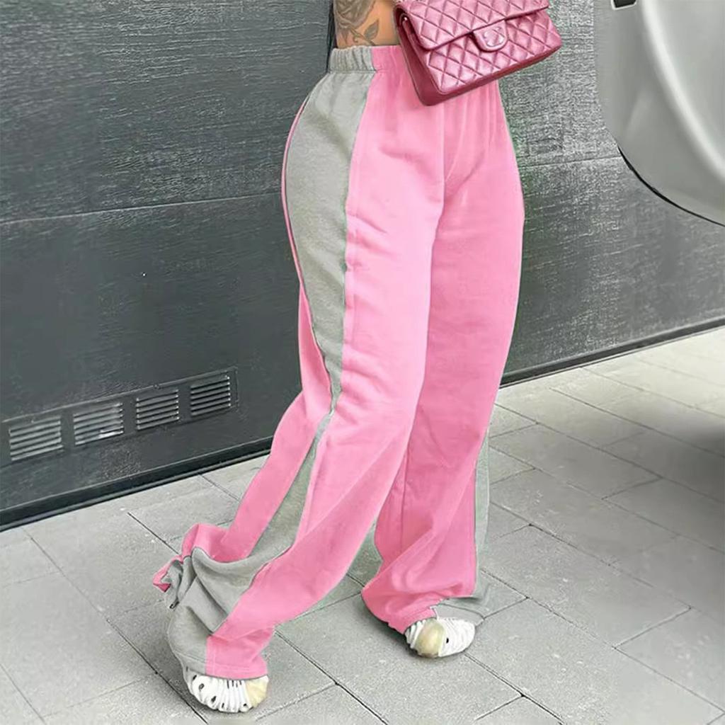 Women's Fashionable Color Blocked Elastic Waistband Versatile Straight Leg Casual Sweatpants Pants