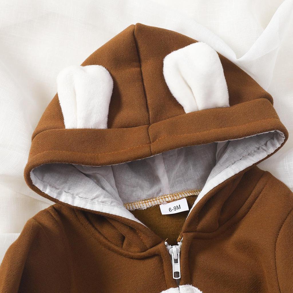 Kapuzen-Strampler für Babys und Kleinkinder: Reißverschluss mit Schleife, Erdbeerdesign, für 0-2 Jahre, Herbst/Winter Strampler.