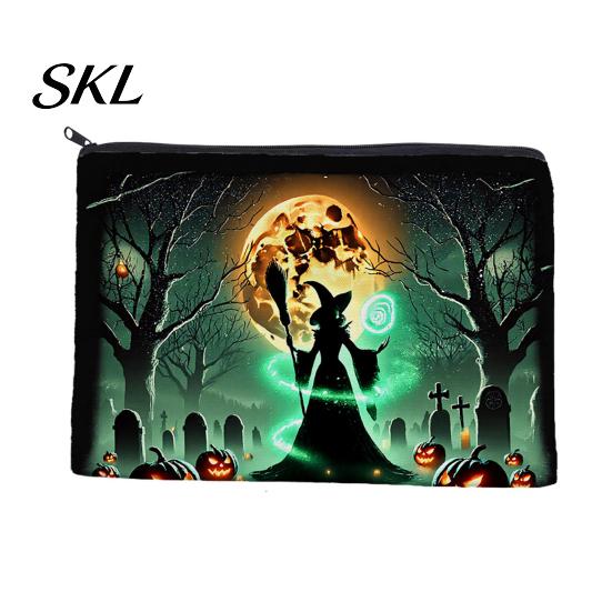 Printed Canvas Organizer Storage Bag, with Halloween Witch Castle Print, Large Wear-Resistant Makeup Pouch Capacity Cosmetic Organizer, for Travel And
