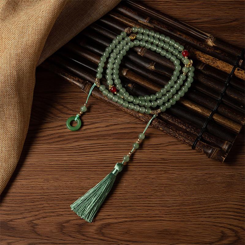 Retro Ethnic Style Necklace Chinese Style Beaded Tassel Choker Natural Stone Prayer Necklaces Women Cheongsam Necklace Jewelry