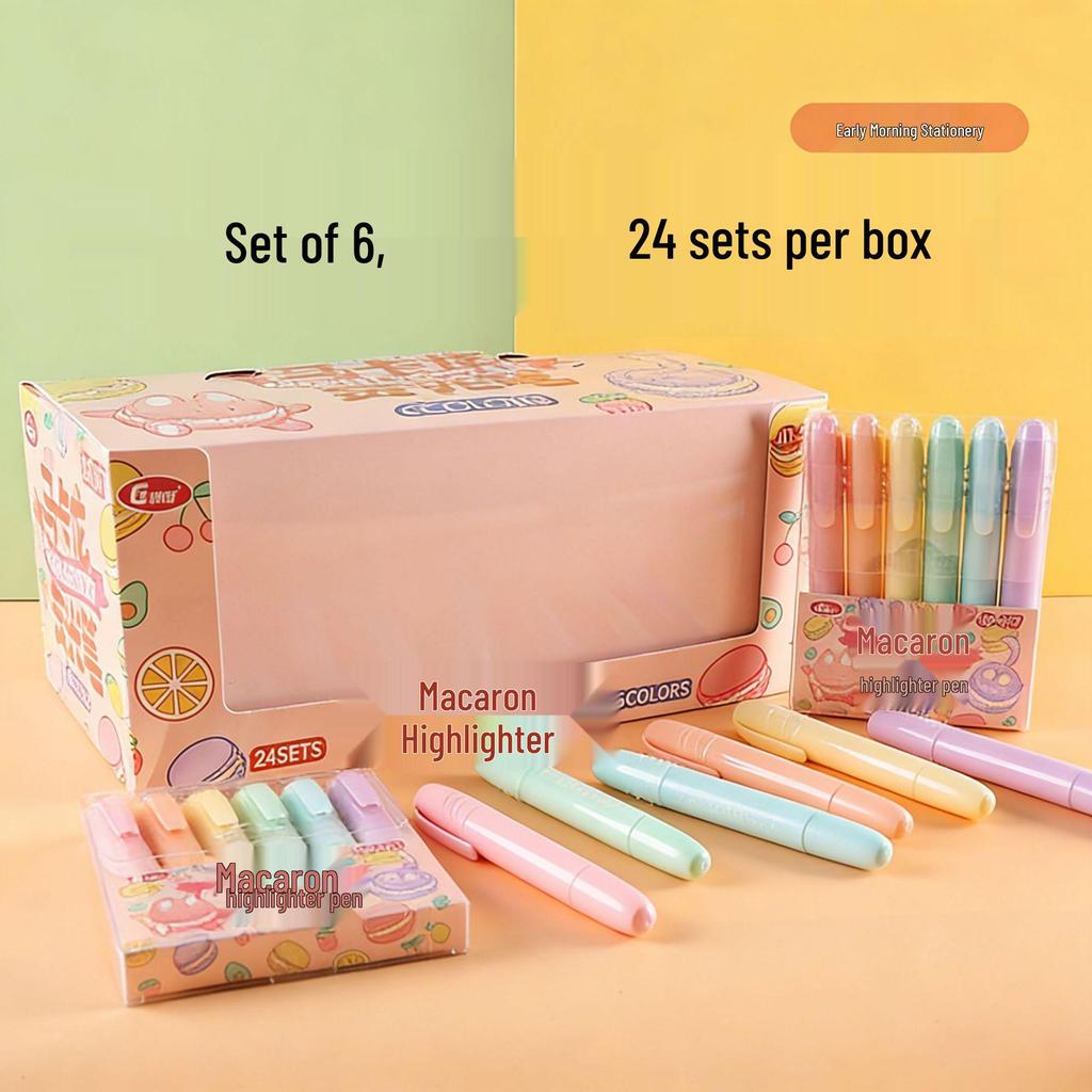 Large-Capacity Macaron Highlighter Set: 6-Color Student DIY Graffiti & Journal Pens