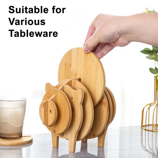 Wooden Trivet Coaster Set Creative Animal-Shaped Heat-Resistant Placemats for Cups Pots Stackable Versatile Desk Decor for Home Kitchen Outdoor Dining