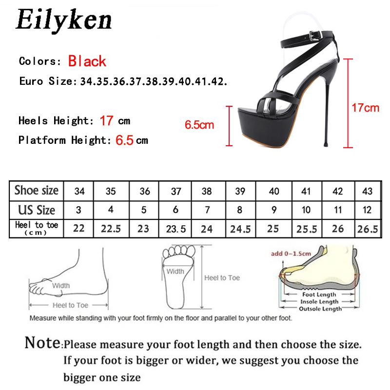 Fashion Eilyken Open Toe Ankle Buckle Strap Women Sandals Pumps Party Platform Club Stiletto High Heels Hollow Out Dress Shoes Black