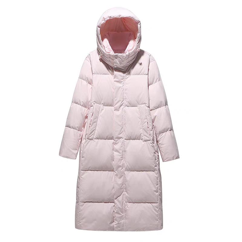 Winter 2024 neue lange Knie-Daunenjacke Damen weiße Entendaunen verdickte Kapuze lose Studentenjacke Flut