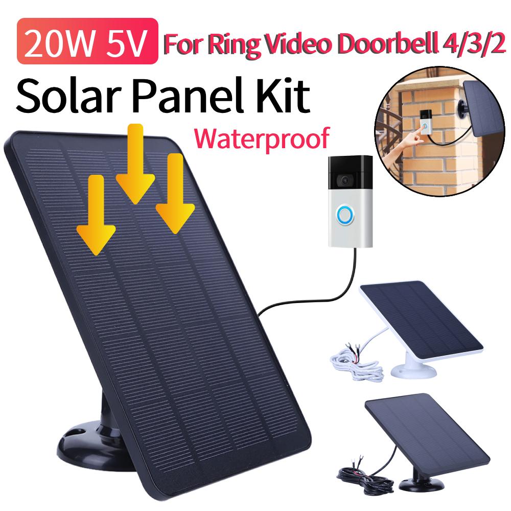 20W 5V Solar Charger for Ring Video Doorbell 4/3/2 Waterproof Solar Charging Panel 360 Degree Adjustable Bracket with 3M Cable