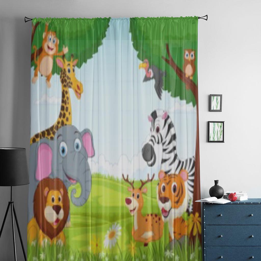Animal Cartoon In The Jungle Tulle Sheer Curtains for Living Room the Room Bedroom Kitchen Decoration Voile Organza Curtains
