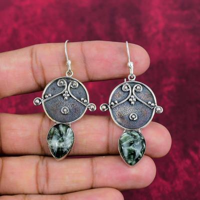 Boucles d'oreilles en séraphinite, bijoux en argent sterling massif 925, boucles d'oreilles faites à la main, pour Thanksgiving