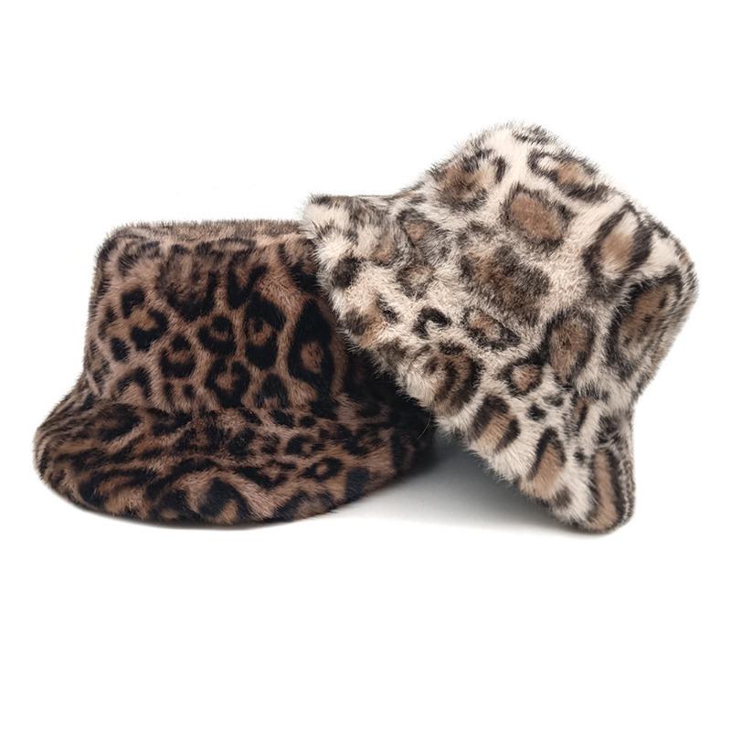 Women S Leopard Print Bucket Hat Winter Thick Warm Stylish Casual