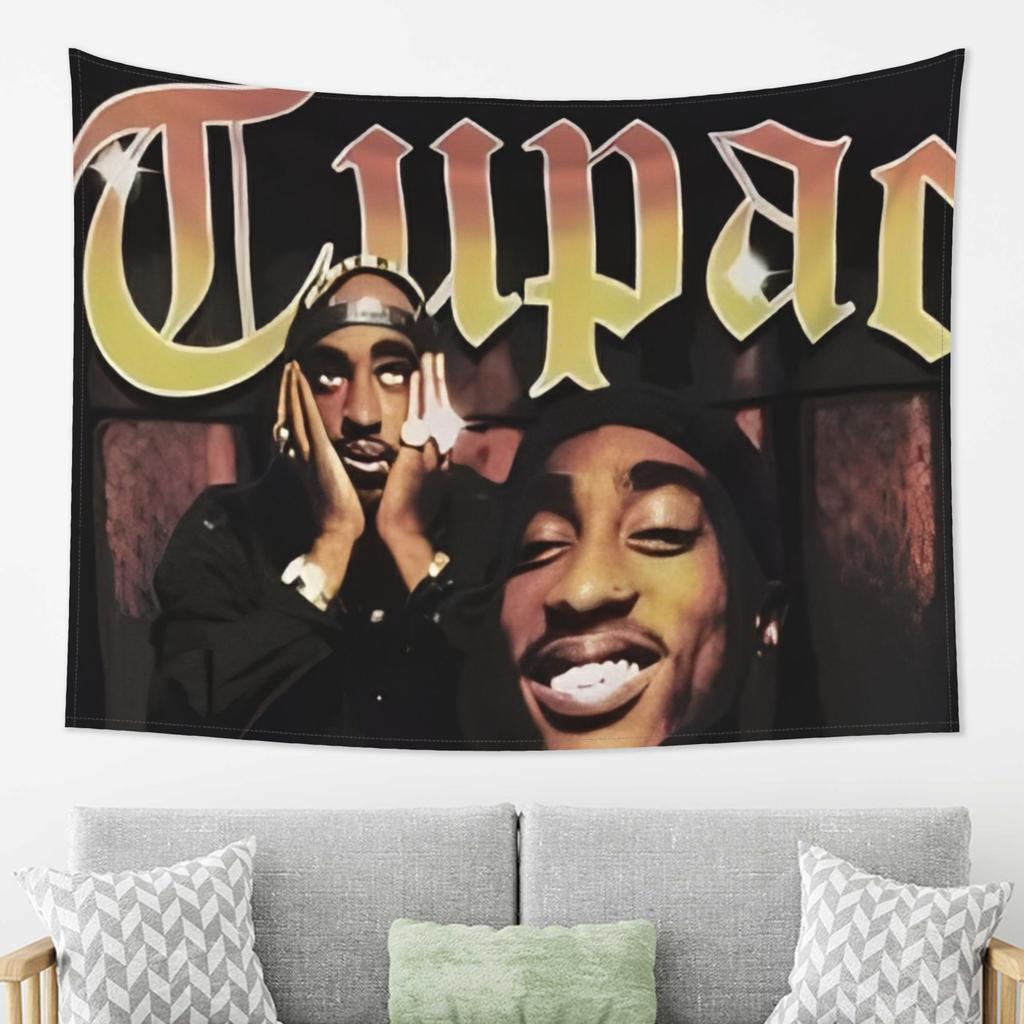 1Pc Tupac Shakur Hip Hop Tapestry, Rapper Fan Wall Hanging, Cool Room Stuff, Large Size, Polyester 2D Print, Bedroom Stuff, Rap