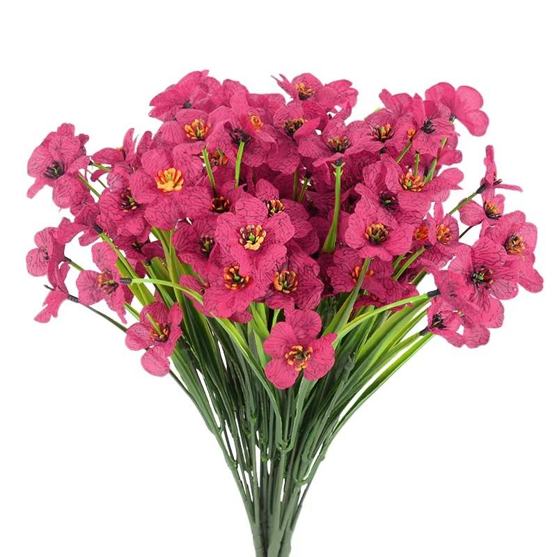 1 Bouquets Artificial Violet Flowers Silk Flowers Fake Grass Plants For Wedding Home Garden Decoration Birthday Xmas Party Decor