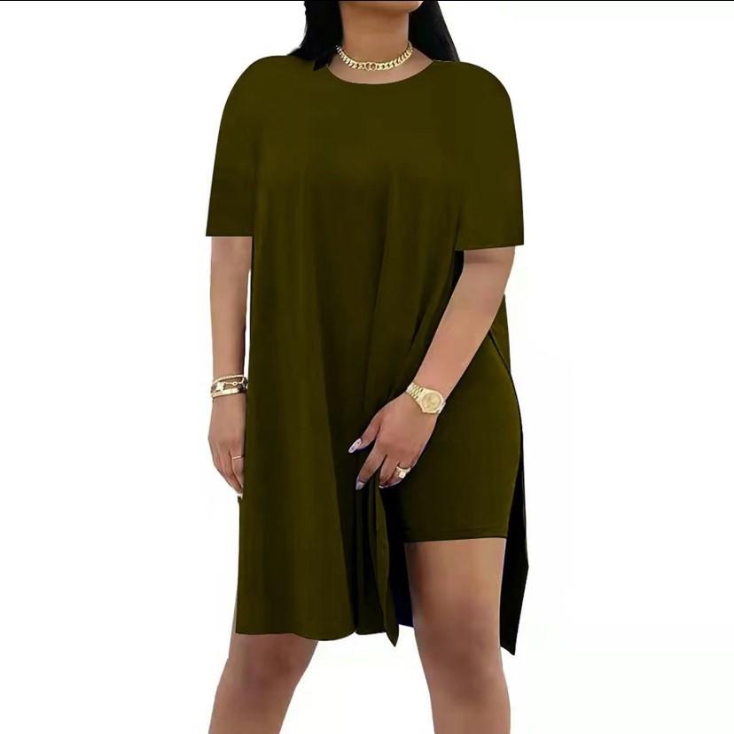 Summer 2025 Solid Color Loose Round Neck Short Sleeve Two-Piece Casual Set