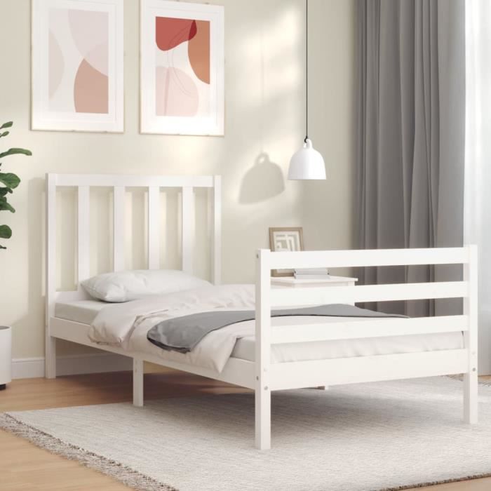 VidaXL Bed Frames and Headboard White 100x200 Cm Solid Wood 3193847