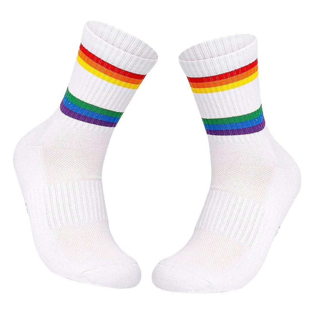 2PCS Cotton Striped Socks Rainbow Stripe Sports Running Socks Sweat Absorbing Running Socks Running