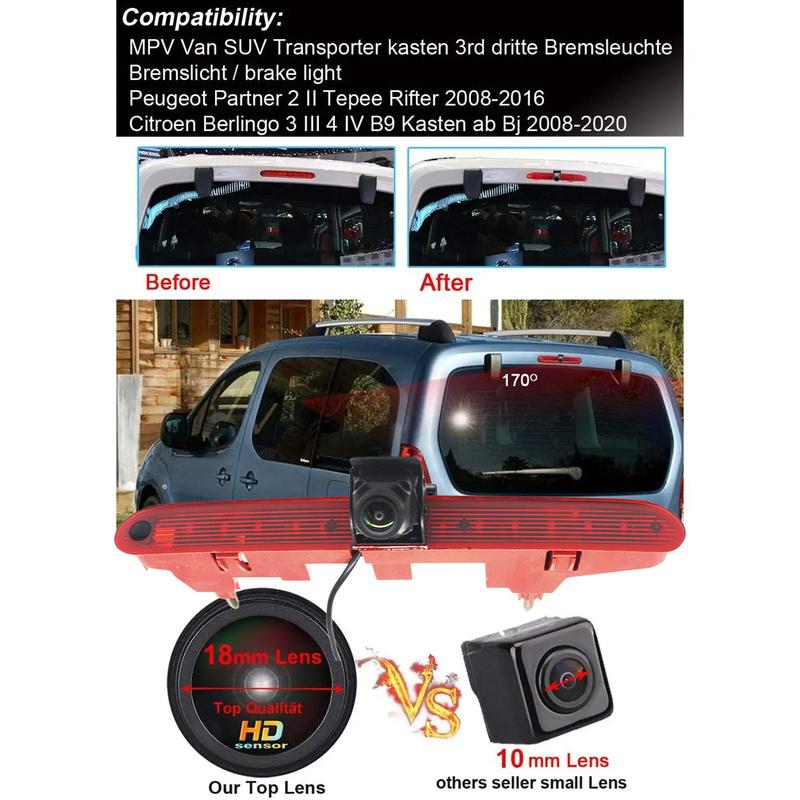 Parking Car Rear View Backup Camera 3Rd Brake Light for Peugeot Partner 2 Tepee Rifter Citroen Berlingo 3 4 B9 Kasten