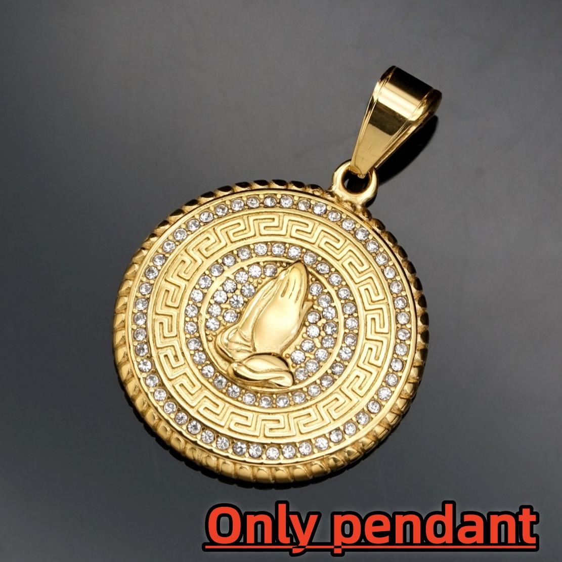 

1pc Hip Hop Praying Hands Pendant Stainless Steel for Men Paved Rhinestone Gold Colour Necklace Jewelry 60CM