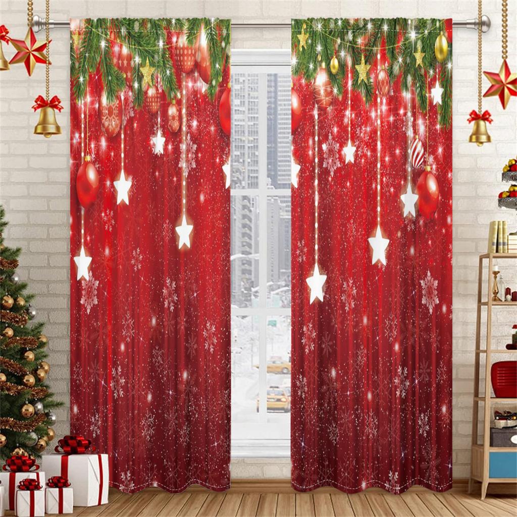 Weihnachtsvorhänge 3D Ornamente Kieferndruck Wohnzimmer Schlafzimmer Paneele Feiertagsdeko 2 Paneele Weihnachten Fenstervorhänge