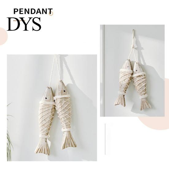 Seaside Wall Hanging Rustic Nautical Wooden Fish Decor, Coastal Beach Style Home Decor Ornament with Fishing Net for Lake House, Bedroom, Bathroom