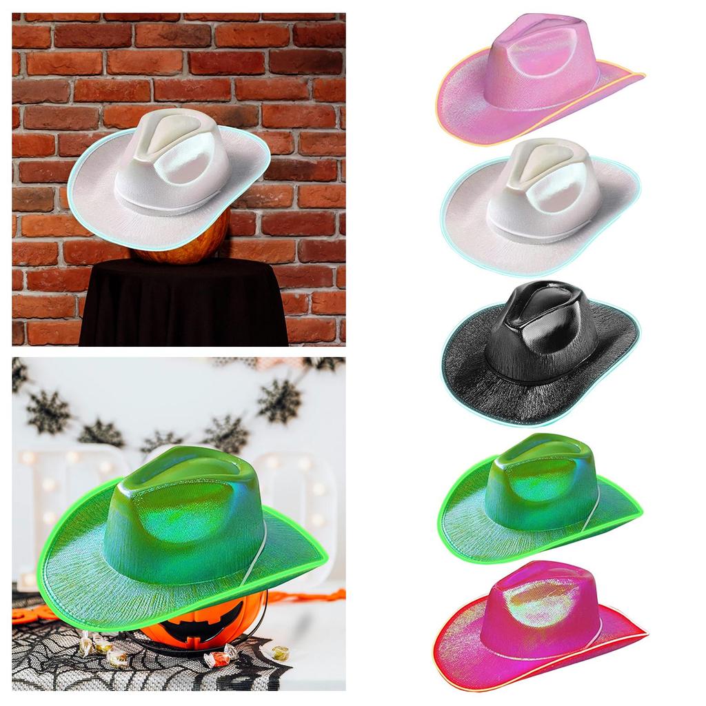 Light up Cowboy Hat Wide Brim Rave Cap Headgear Costume LED Cowboy Hat for Party Role Play Music Festival Concerts Bridal Shower