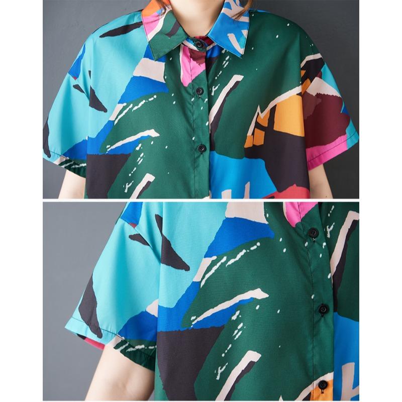 Dimanaf Summer Women 2025 Basic Plus Size Shirt Dress Casual Short Sleeve Buttons Dress Loose Printing Dress