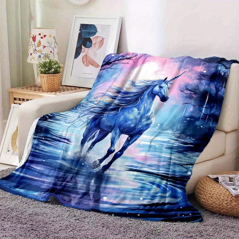 1pc Romantic Unicorn Blanket Lightweight Flannel Throw Blanket For Sofa Bed Travel Camping Livingroom Office Couch Chair Bed