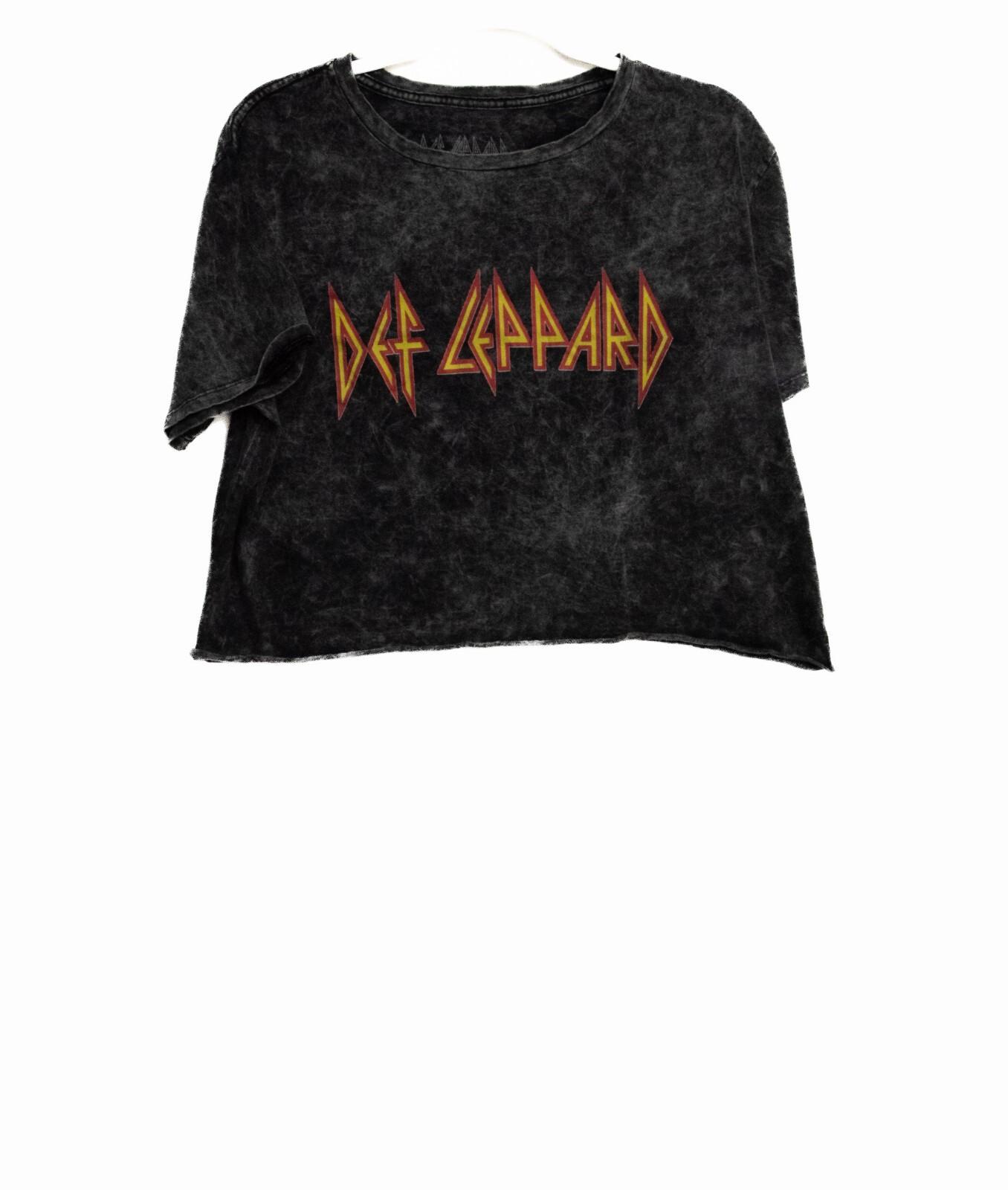 Def Leppard Womens Black Cotton T-Shirt Cropped Short Sleeve Round Neck M M