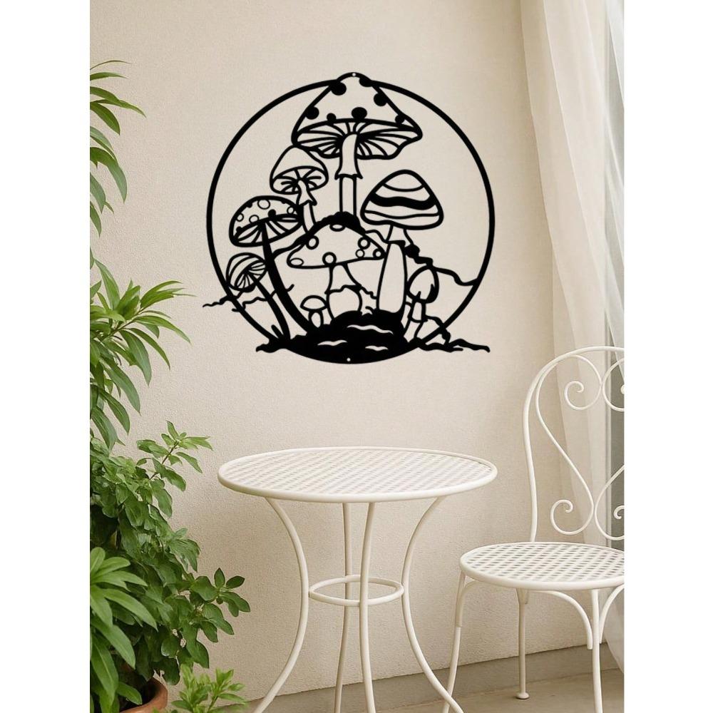 Round Iron Wall Decor with Black Floral Design for Living Room Bedroom Home Decoration Gift