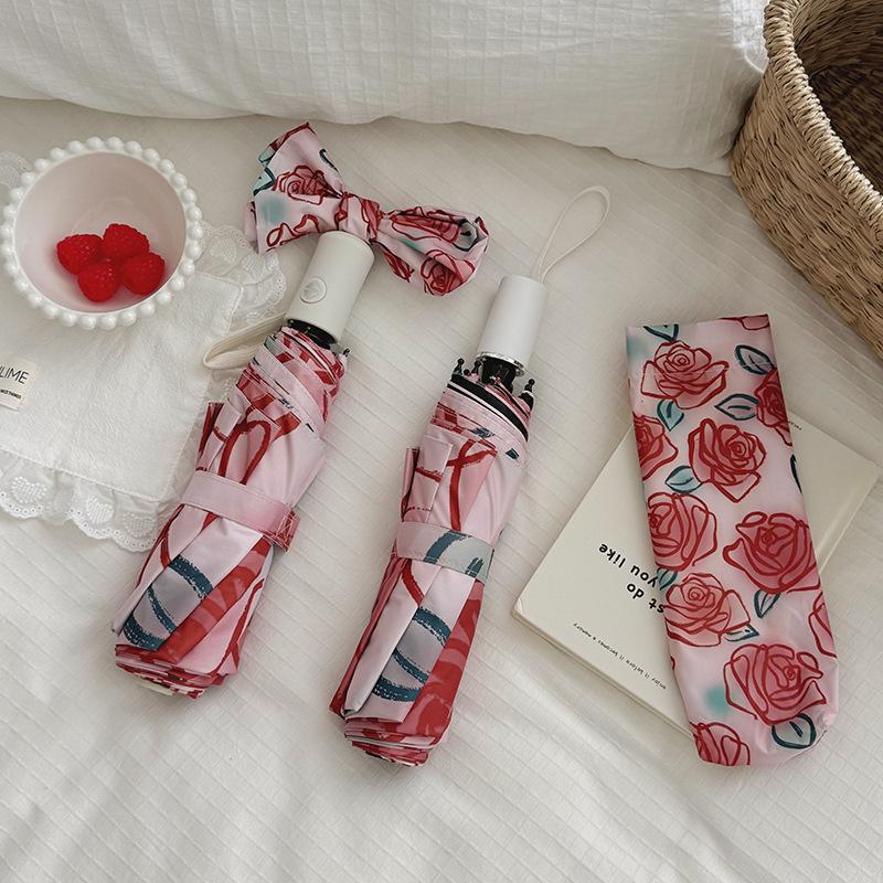 Oil Painting Rain Umbrella, Uv Resistant Sun Umbrella, Sunshade Umbrella, Folding Umbrella, Black Glue For Women Ubrella