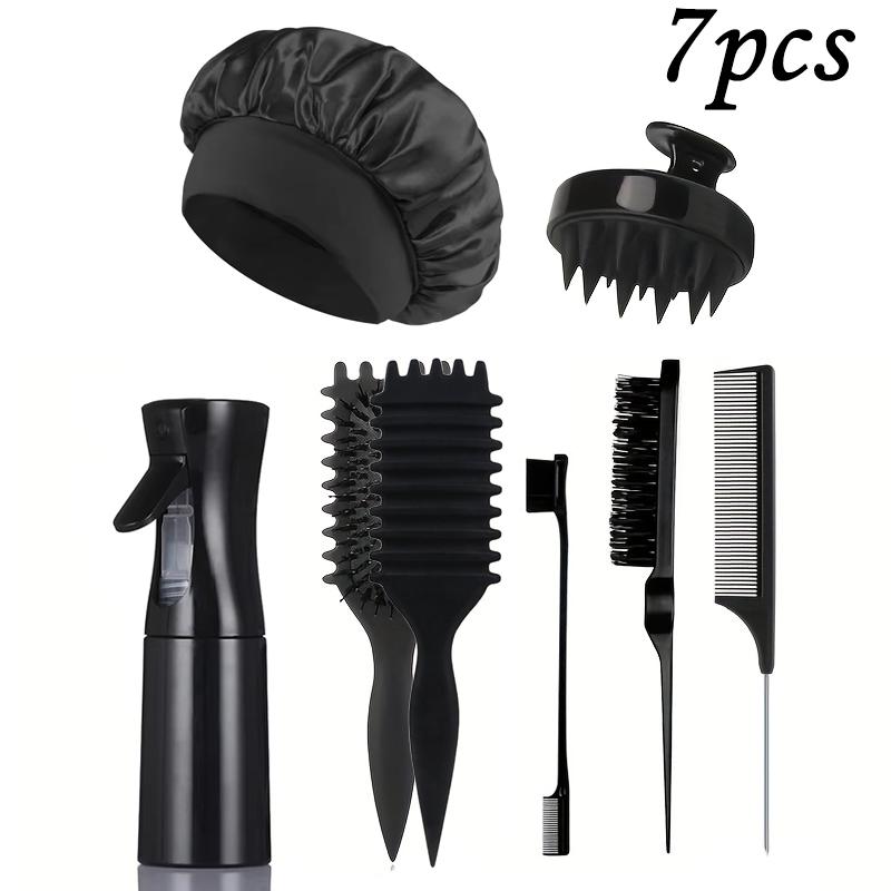 1/5/7pcsHair Care Kit Rolling Candy Brush with Rat Tail Edge Control Comb Spray Bottle Soft Satin Sleeping Cap Styling Tools