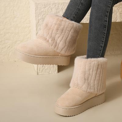 Sapatos para mulheres Inverno Slip on Botas femininas Preto Biqueira redonda Sólido Flock Pelúcia Quente Salto médio À prova d'água Botas de neve casuais femininas