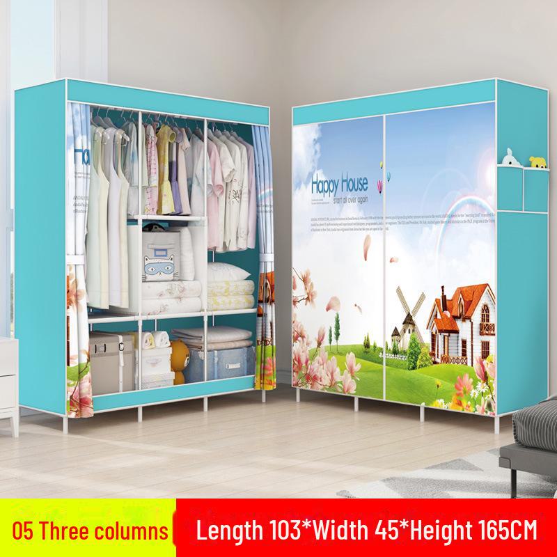 Simple Non-Woven Dustproof Folding Wardrobe with Steel Frame and Hanger