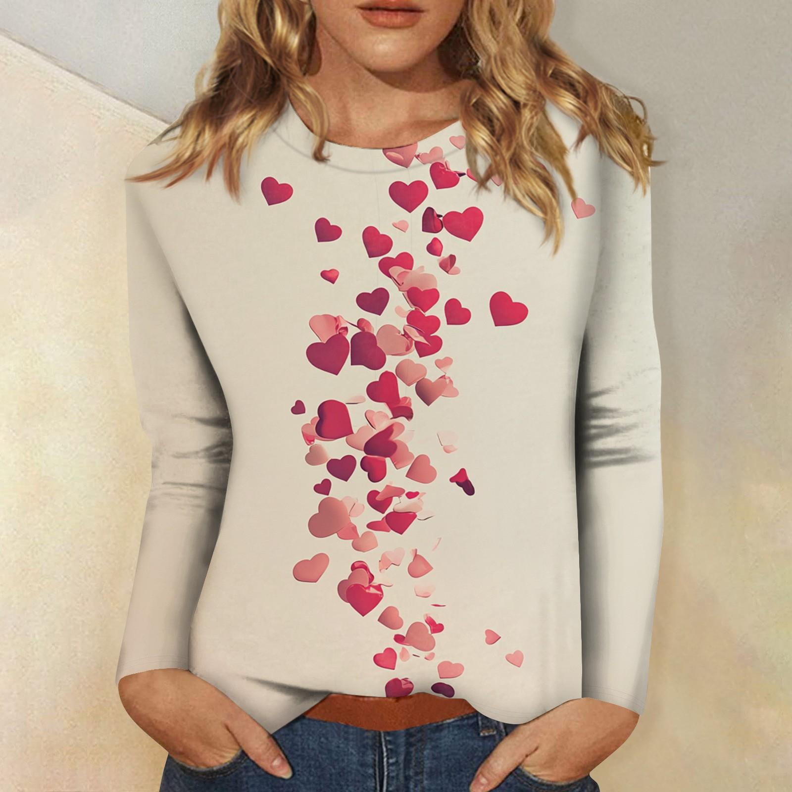 

Женская повседневная мода сексуальный удобный День святого Валентина принтованный круглый вырез длинный рукав топ XXXL