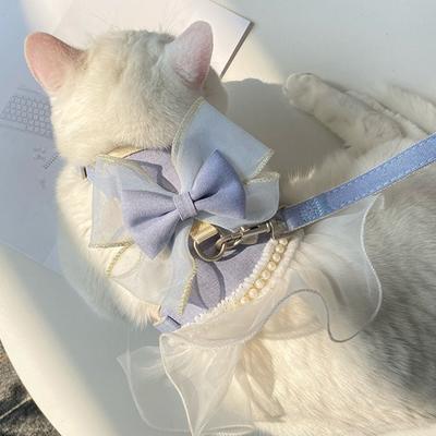 Animal Outfits Princess Style Cat Harness Leash Breathable Nylon Cat Vest Adjustable with Bowknot Pet Chest Strap Party