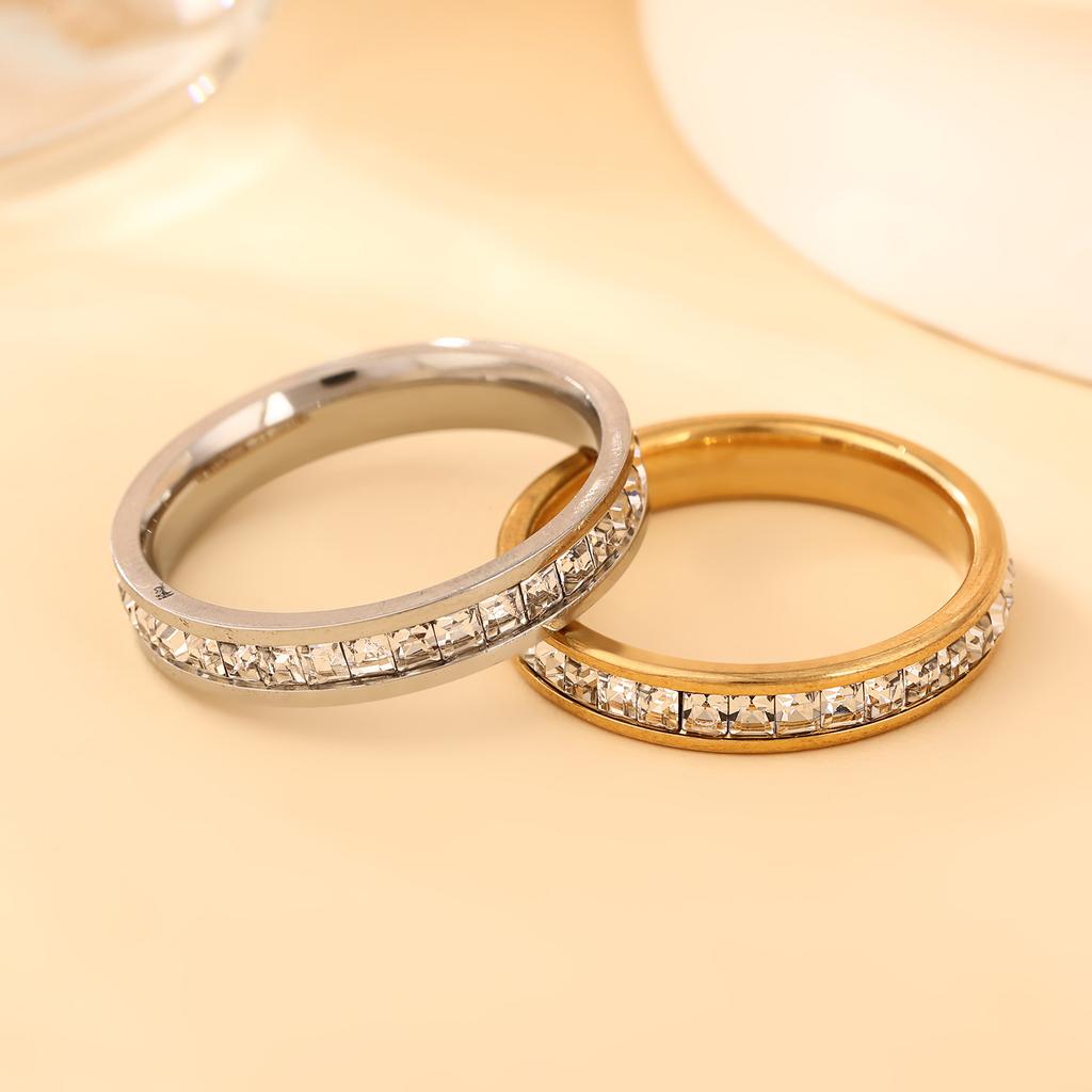 Stainlesss Steel Gold Color Clear Zircon Ring Women Men Minimalist Trendy Finger Rings Couple Zircon Wedding Band Wholesale
