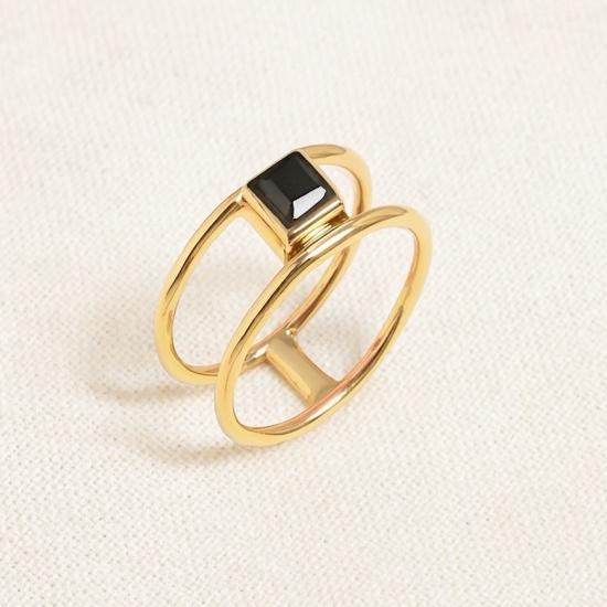 

Кольцо с черным ониксом – серебро 925 пробы | Квадратный драгоценный камень с отделкой из желтого золота | Размер 4-12 12 золотой/жёлтый