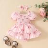 2025 Pink Smocked Short Sleeve Triangle Romper for Baby Girls
