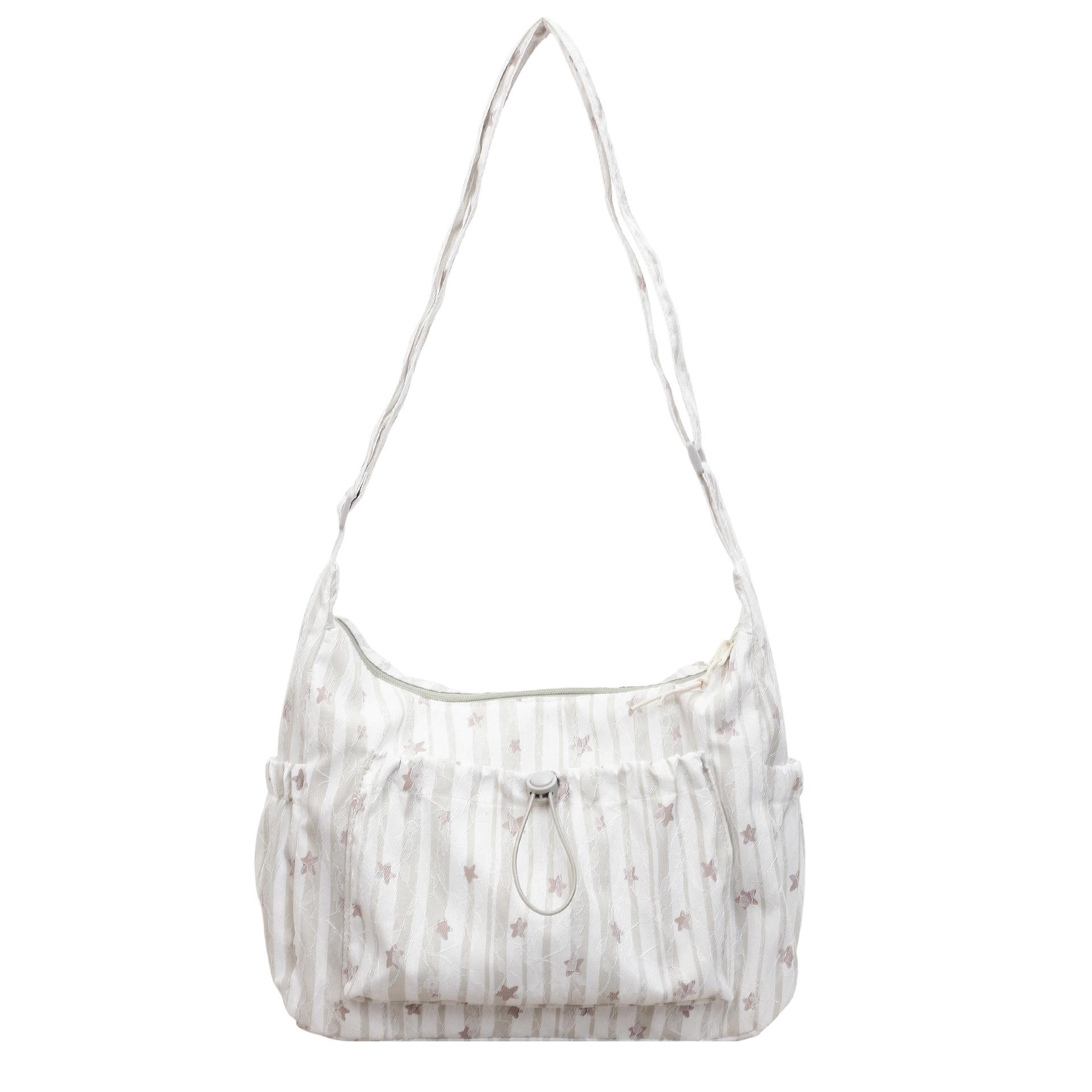 Japanese Style Minimalist Canvas Bag Striped Pleated Dumpling Bag Unique Fashi Large Capacity Versatile Travel ShoulderBag