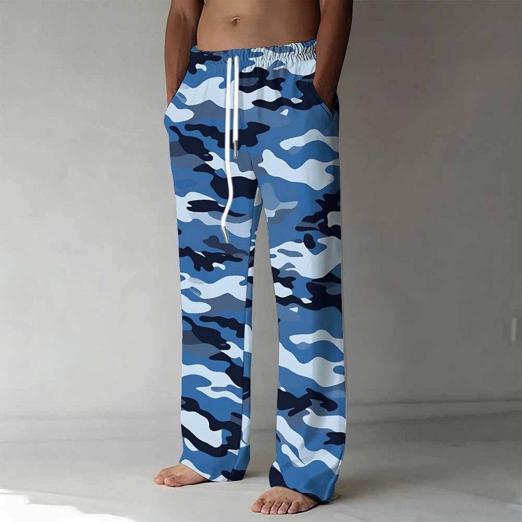 Men's Loose Casual Solid Color  Trousers Camouflage Printed Straight Pants