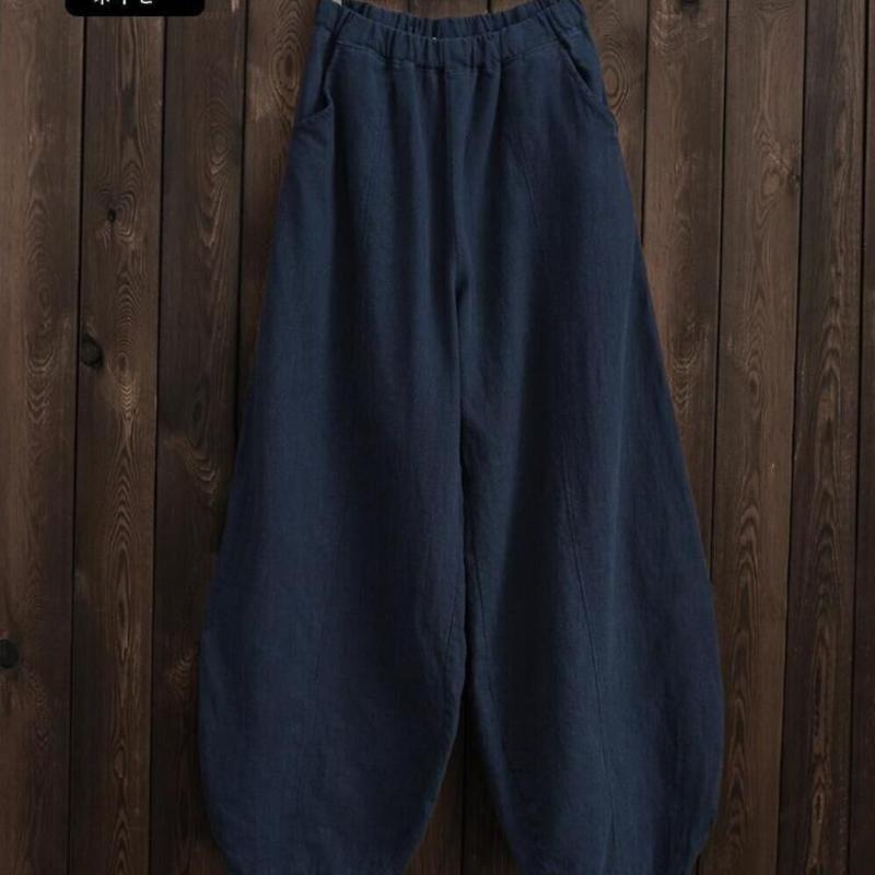 Atmungsaktive Hosen für Frühling und Sommer Japanische Übergröße Baumwolle und Leinen Locker Lässig Bloomers Damen