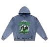 DTG Print Knitted Denim Zip-Up Hoodie Assault On the City Brother Print Zipper Hoodies  